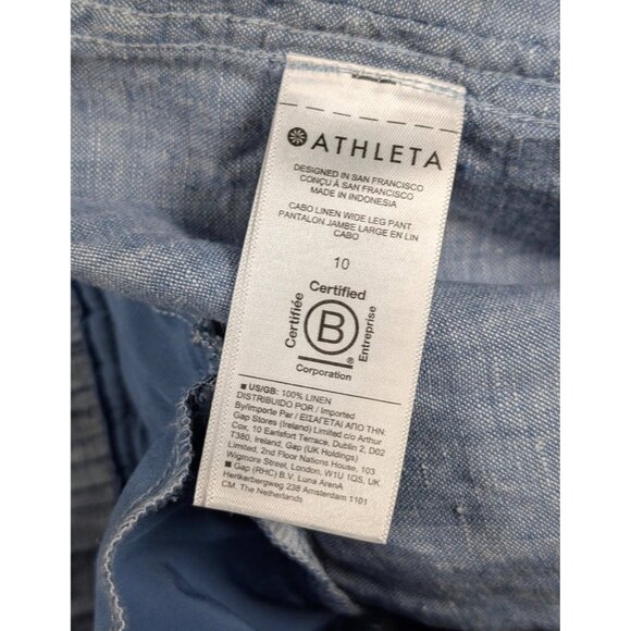 Athleta Cabo Textured Wide Leg Pants Blue 100% Linen Womens Size 10 Nautical - Picture 4 of 4